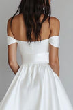 White A Line Mini Off the Shoulder Satin Graduation Dress