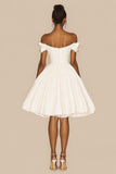 White Satin A Line Short Off the Shoulder Graduation Dress