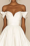 White Satin A Line Short Off the Shoulder Graduation Dress