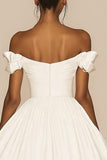 White Satin A Line Short Off the Shoulder Graduation Dress
