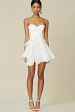 White A Line Strapless Chiffon Ruched Graduation Dress