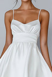 White A Line Spaghetti Straps Short Satin Graduation Dress