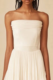 White Strapless A Line Pleated Graduation Dress with Ruffles