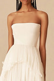 White Chiffon Strapless Asymmetrical A Line Graduation Dress