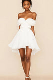 White Chiffon A Line Pleated Short Graduation Dress