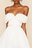 White Chiffon A Line Pleated Short Graduation Dress