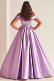 Lilac Ball Gown Satin Off the Shoulder Maxi Plus Size Prom Dress