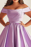 Lilac Ball Gown Satin Off the Shoulder Maxi Plus Size Prom Dress