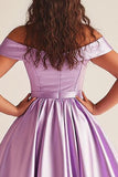Lilac Ball Gown Satin Off the Shoulder Maxi Plus Size Prom Dress