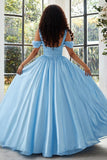 Sky Blue Cold Shoulder Satin Ruched A Line Plus Size Prom Dress