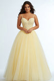 Daffodil Spaghetti Straps A Line Maxi Plus Size Prom Dress with Appliques