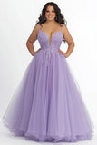 Lilac A Line Appliqued Spaghetti Straps Plus Size Long Prom Dress