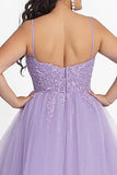 Lilac A Line Appliqued Spaghetti Straps Plus Size Long Prom Dress