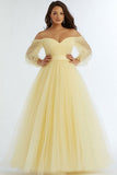 Daffodil A Line Off the Shoulder Long Sleeves Plus Size Prom Dress