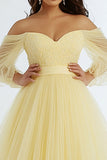Daffodil A Line Off the Shoulder Long Sleeves Plus Size Prom Dress