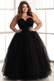 Black A Line Strapless Sweetheart Long Plus Size Prom Dress