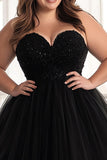 Black A Line Strapless Sweetheart Long Plus Size Prom Dress