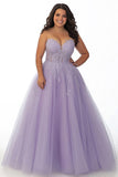 Lilac Ball Gown Strapless Plus Size Long Prom Dress with Appliques