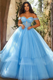 Sky Blue Ball Gown Keyhole Off the Shoulder Maxi Plus Size Prom Dress