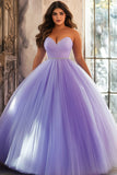 Lilac Strapless Ball Gown Ruched Long Plus Size Prom Dress