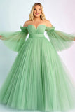 Green Ball Gown Pleated Strapless Long Plus Size Prom Dress