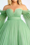 Green Ball Gown Pleated Strapless Long Plus Size Prom Dress