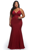 Red Satin Spaghetti Straps Mermaid Long Plus Size Prom Dress