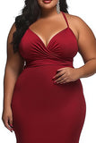 Red Satin Spaghetti Straps Mermaid Long Plus Size Prom Dress