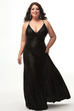 Glitter Black Halter Sheath Maxi Plus Size Prom Dress