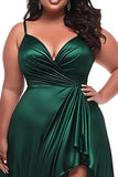 Dark Green Satin Plus Size High Low Ruched Prom Dress