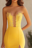 Yellow Sweetheart Chiffon Long Mermaid Prom Dress with Lace
