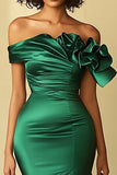 Dark Green Off the Shoulder Maxi Mermaid Prom Dress with Slit