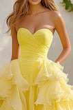 Daffodil Chiffon Sweetheart Maxi Ball Gown Prom Dress with Ruffles