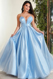 Sky Blue Spaghetti Straps Ball Gown Maxi Prom Dress
