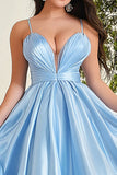 Sky Blue Spaghetti Straps Ball Gown Maxi Prom Dress