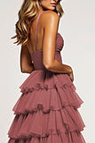 Desert Rose Tulle Maxi Tiered Ball Gown Prom Dress with Ruffles