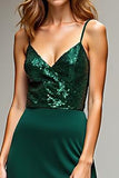 Sparkly Dark Green Spaghetti Straps Maxi Formal Dress with Sequins