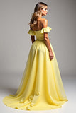 Light Yellow Chiffon A Line Long Prom Dress with Ruffles