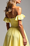 Light Yellow Chiffon A Line Long Prom Dress with Ruffles