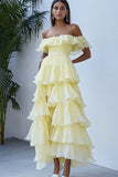 Daffodil Chiffon Ankle-Length A Line Graduation Dress with Ruffles