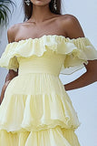 Daffodil Chiffon Ankle-Length A Line Graduation Dress with Ruffles