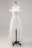 White Lace High Low A-Line Ruffled Boho Dress