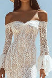 Off the Shoulder Lace White Mermaid Flare Sleeves Maxi Boho Dress