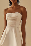 Ivory Strapless Satin Short A Line Graduation Dress