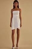 White Strapless Satin Short Graduation Dress with Bow