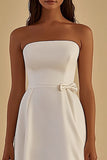 White Strapless Satin Short Graduation Dress with Bow