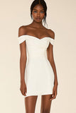 White Off the Shoulder Satin Short Bodycon Graduation Dress