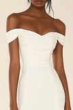 White Off the Shoulder Satin Short Bodycon Graduation Dress