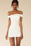 White Ruched Satin Short Bodycon Graduation Dress