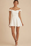 White Satin A Line Mini Graduation Dress with Ruffles
